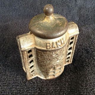 Antique Cast Iron Coin Bank Building Larger Size 3 5/8 " Orig Paint