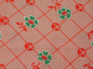 1 Yard 37 " Wide Vintage Cotton Quilt Fabric Red Green Floral Plaid Print W Label