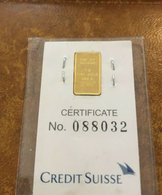 Vintage Credit Suisse 1 Gram Fine.  9999 Gold Liberty Bar Rare