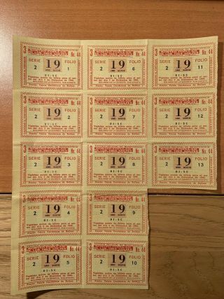 Rare,  Uncut Sheet Of 13 Panama Lottery Tickets From 1944
