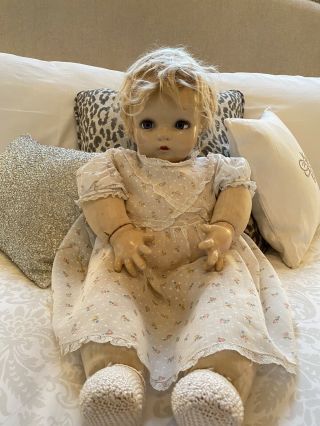 Vintage Antique Composition Baby Doll With Sleepy Eyes 22” Long