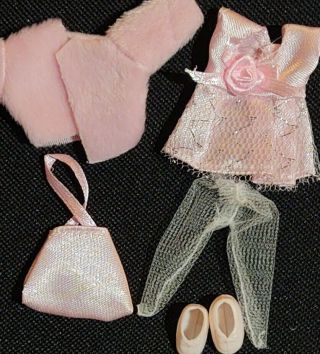 Kelly Doll Clothes - Pink Faux Fur Coat Pink Dress Pink Shoes White Tights Purse