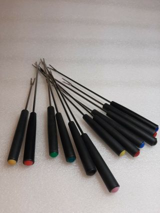 Vintage Stainless Steel Plastic Handle Fondue Forks Set Of 12 Color Coded
