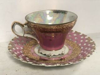 Royal Halsey Pink Gold Iridescent Cup Saucer