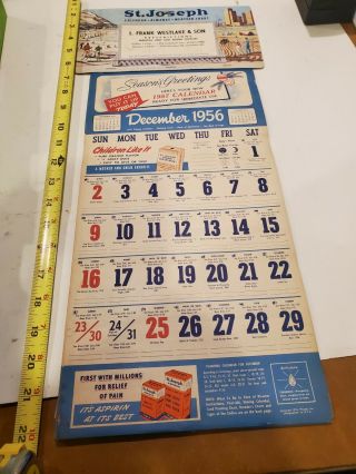Vintage Antique Advertising Calendar 1957 Drug Store Joseph Aspirin Westlake 