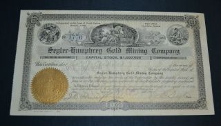 Seyler - Humphrey Gold Mining Company 1907 Antique Stock Certificate