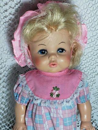 Vintage Dublon Eegee Co.  Doll 13 Inch Blonde With Dress And Hat Socks And Undies