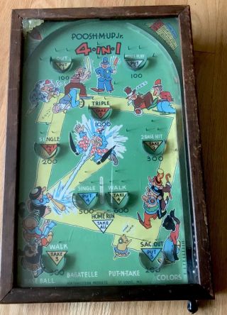 Antique Poosh - M - Up Jr 4 In 1 Tabletop Pinball Game Northwestern Products 1930s?