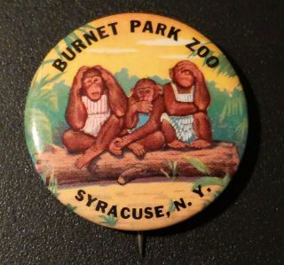Rare Vintage Burnet Park Zoo Syracuse York Pinback Pin Back Button Monkees