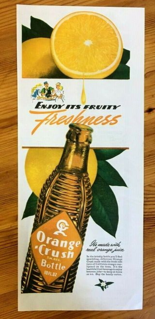 Rare 1943 Canada Canadian Ad Orange Crush Soda Wwii Era Freshness Brown Bottle