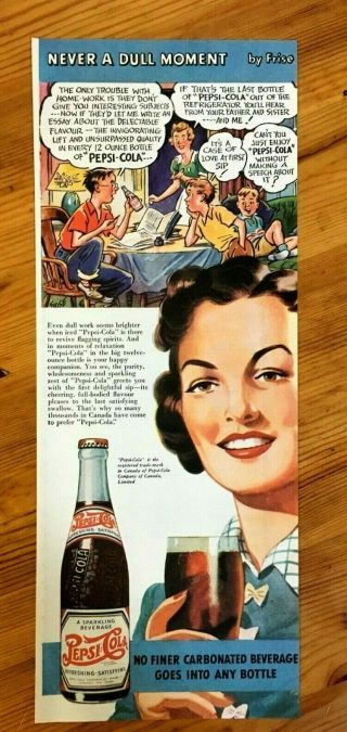 Rare 1943 Canada Canadian Ad Pepsi Cola Jimmy Frise Art Boys Doing Homework