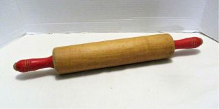 Antique Vintage Wooden Rolling Pin 17 Red Wood Handles Farmhouse Rustic
