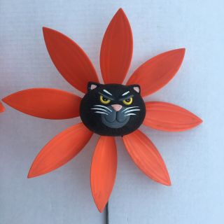 RARE vintage 1992 Artline Black Cat Halloween Garden Pinwheel Wind Spinner 3