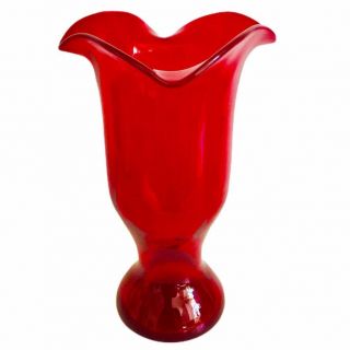 Rare 1958 Signed Blenko Regal Ruby Red 7 - Re Wayne Husted Glass Vase Htf Gorgeous
