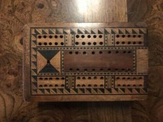 Very Rare,  Vintage Inlaid Wood Cribbage Board - Folding Board - With Cards