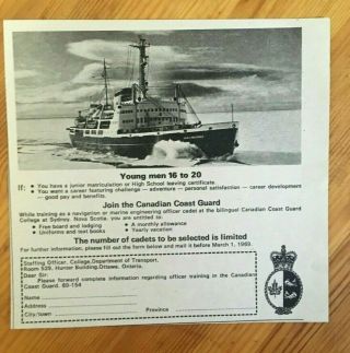 Rare 1969 Canadian Canada Ad Recruiting Coast Guard John A Macdonald