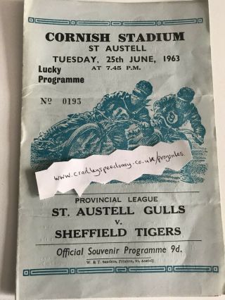Rare Speedway Programme St Austell V Sheffield 25th June 1963