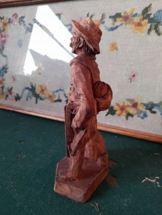 Vintage Old Wooden Carved Man With Shotgun And Dog sic made in france 2