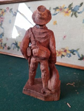 Vintage Old Wooden Carved Man With Shotgun And Dog sic made in france 3