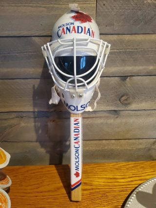 Vintage Molson Canadian Goalie Mask Beer Tap Handle Rare Hockey Keg Wood Stick