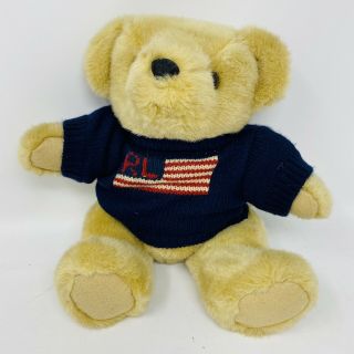 Ralph Lauren Polo Teddy Bear 14 " Jointed Plush Usa American Flag Sweater 1996