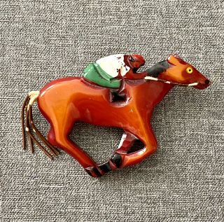 Rare Vintage Art Deco Enamel Bakelite Jockey Horse Rider Brooch Pin