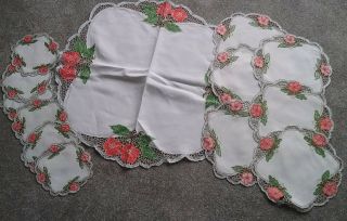 Antique Linen Hand Embroidered Set Of 13 Cloths,  3 Sizes Please Read