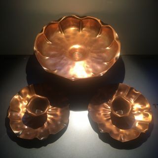 Vintage Gregorian Hammered Copper Bowl & Candle Holders (3 Piece Set)