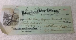 Authentic Antique 1907 Yellow Aster Mining And Milling Company Check,  Blue Color