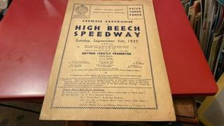 High Beech Speedway - - - Programme - - - 5th September 1937 - - - Rare