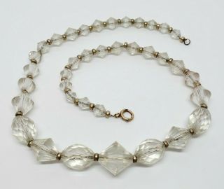 Antique Art Nouveau Gold Filled Faceted Graduated Glass Gem Bead Chain Necklace