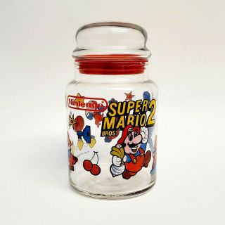 Vintage 1989 Nintendo Nes Mario Bros 2 Glass Canister Jar With Lid Rare