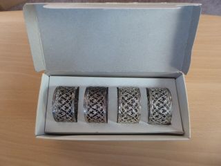 Vintage Silver Plated Metal Filigree Napkin Rings By Fiesta Parties,  Boxed