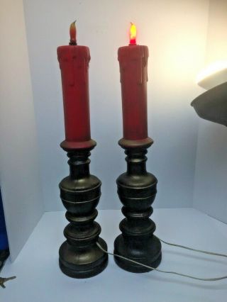 Extremely Rare Pair (2) Candle Blow Molds Christmas With Power Cords Wood Look