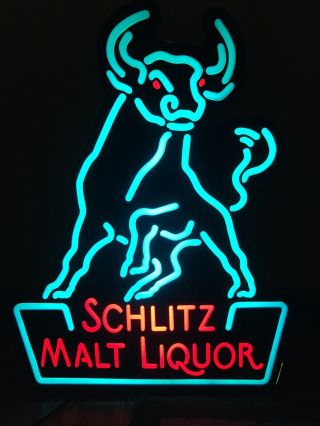 Vintage Schlitz Malt Liquor Beer Sign Lighted Bull Neon Look Rare Milwaukee
