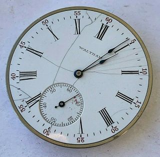 12s - 1902 Antique Waltham Hand Winding Pocket Watch Movement W.  Roman Numerals