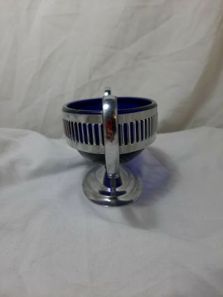 Vintage Blue Glass Sugar Bowl With Spoon 2
