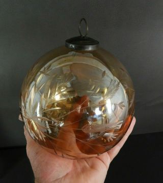 Vintage Large Glass Etched Kugel Blown Christmas Tree Ornament Clear Huge Rare