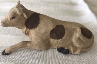 Antique German Putz Paper Mache Stick Leg Cow Nativity Figure Farm