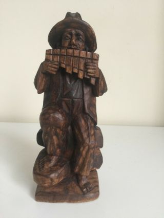 Vintage Hand Carved Wood Figure Old Man Мusician Figurine 8 " Tall