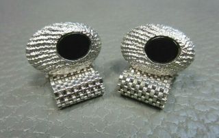 Vintage Onyx Wrap Around White Gold Plated Cuff Links (silver Tone)