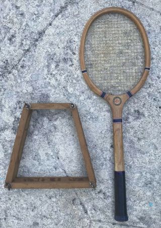 Rare Antique James W.  Brine Co.  Wood Tennis Racket Vintage A G Spaulding Press
