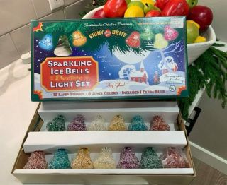 Rare Christopher Radko Shiny Brite Christmas Jewel Lights Sparkling Ice Bells