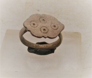 Ancient Roman Ar Silver Signet Ring With Ring And Dot Motifs On Bezel