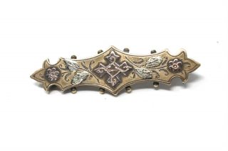 A Antique Victorian Sterling Silver Gold Fronted Two Colour Detail Brooch