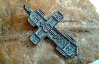 Rare Antique C.  15 - 16th Century Orthodox Sword - Shaped Cross With Crown Of Thorns