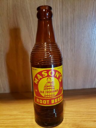Vintage 1950 Mason’s Old Fashioned Root Beer Soda Pop Bottle 10oz.  Rare
