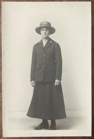 Antique Rppc Portrait Of Woman In General Post Office Uniform Basingstoke Hants