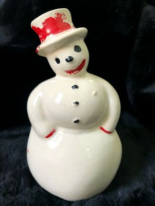 Rare Vintage 1940s Mccoy Pottery Snowman Planter Mid - Century Red Christmas Mcm