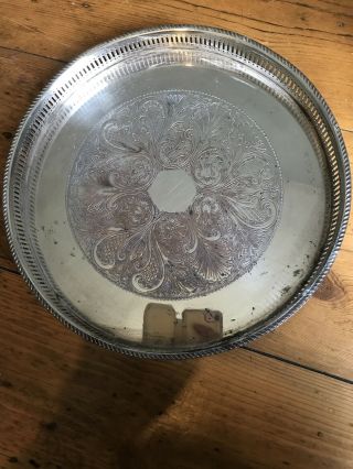 Lovely Vintage Circular Sheffield Silver Plate On Copper Gallery Tray